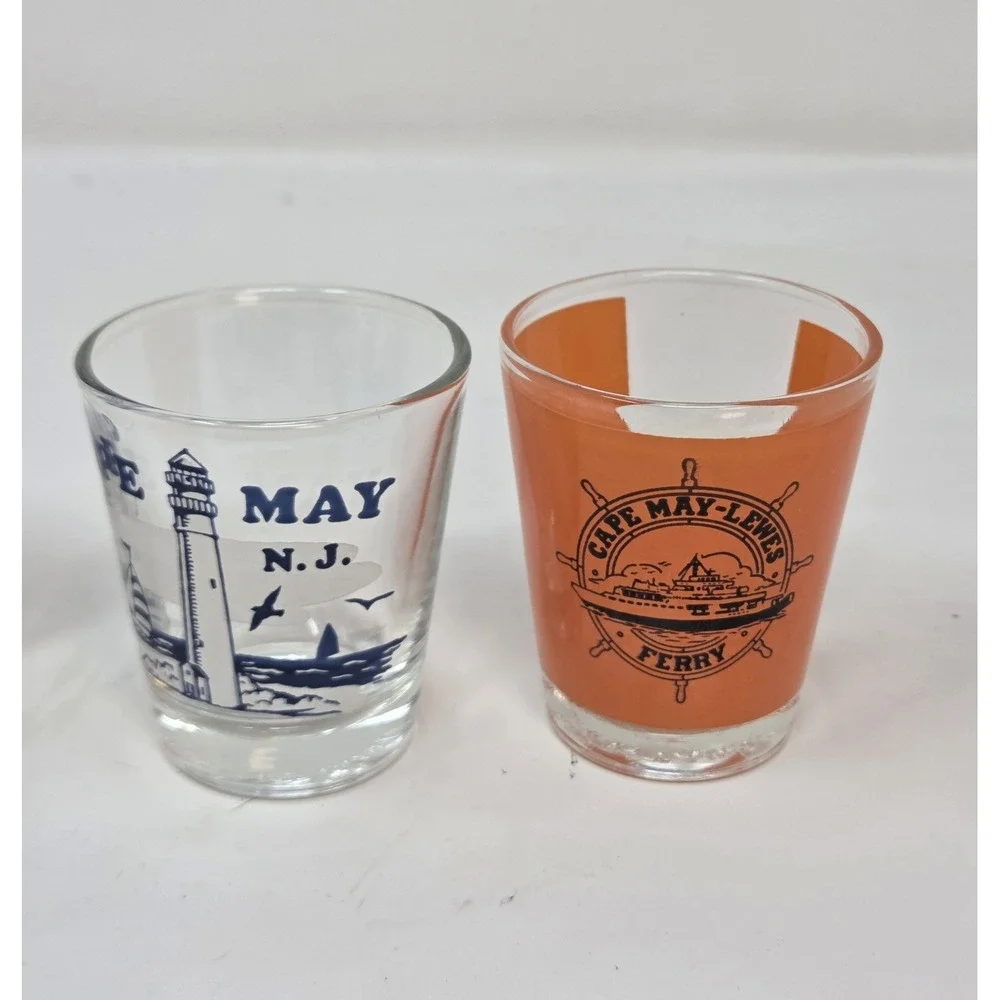 Vintage Souvenir Shot Glass Lot of 4 Nantucket Cape May Nags Head Ferry NC NJ